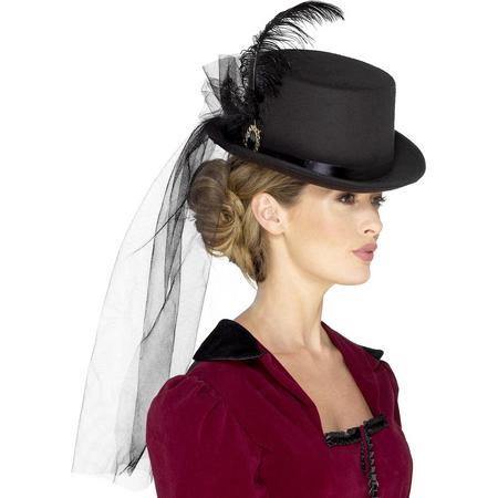 SMIFFYS - Steampunk hoge hoed met sluier voor vrouwen - Hoeden > Hoge hoeden